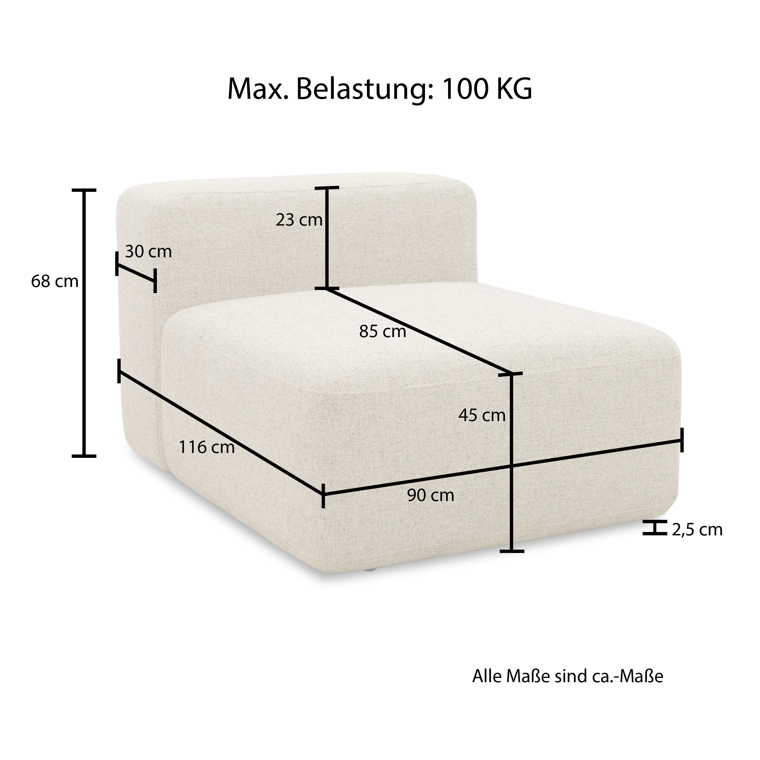 Sessel-Modul, 90 cm, Beige-Petrol