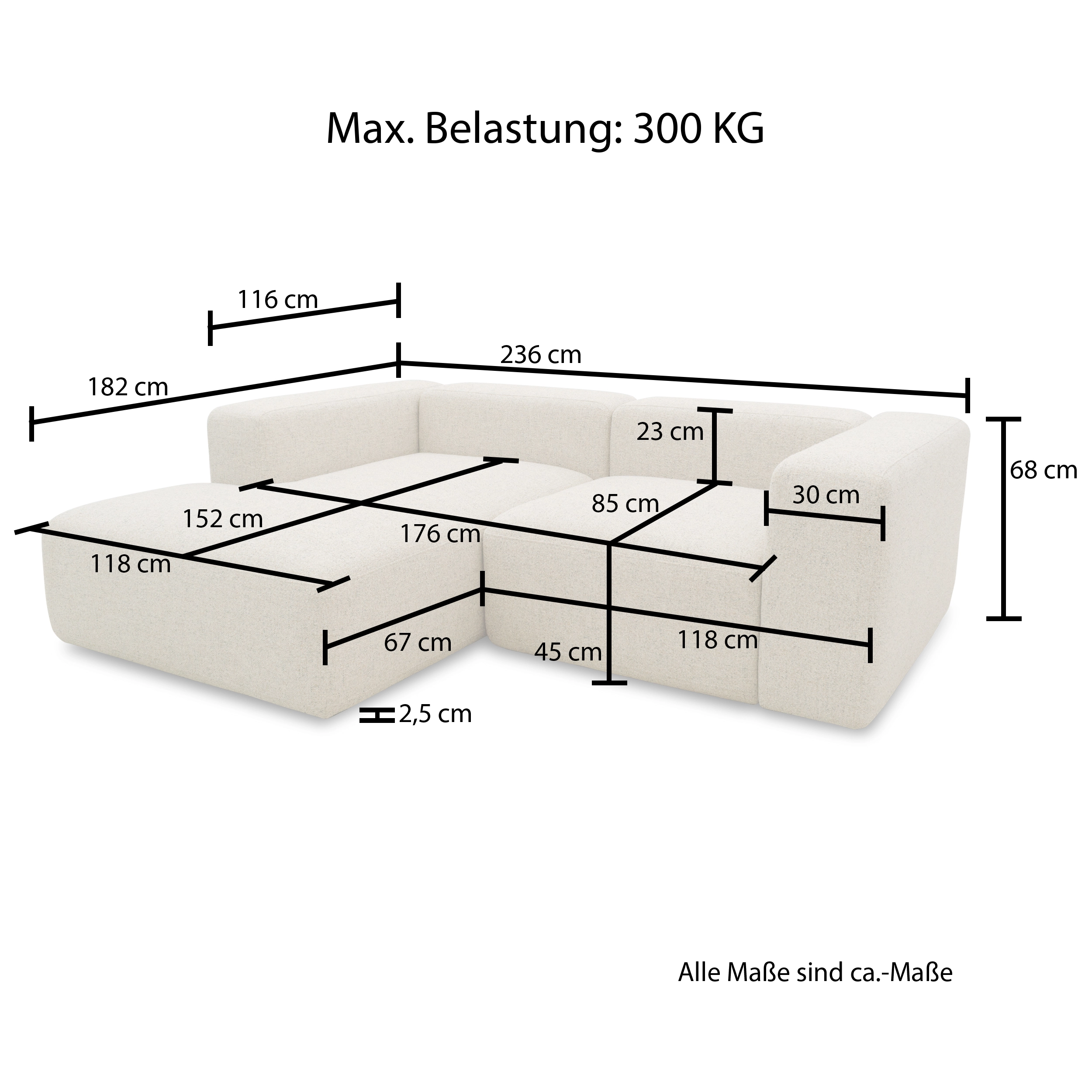 Modulsofa Vario, Ecksofa klein, Longchair links, Anthrazit