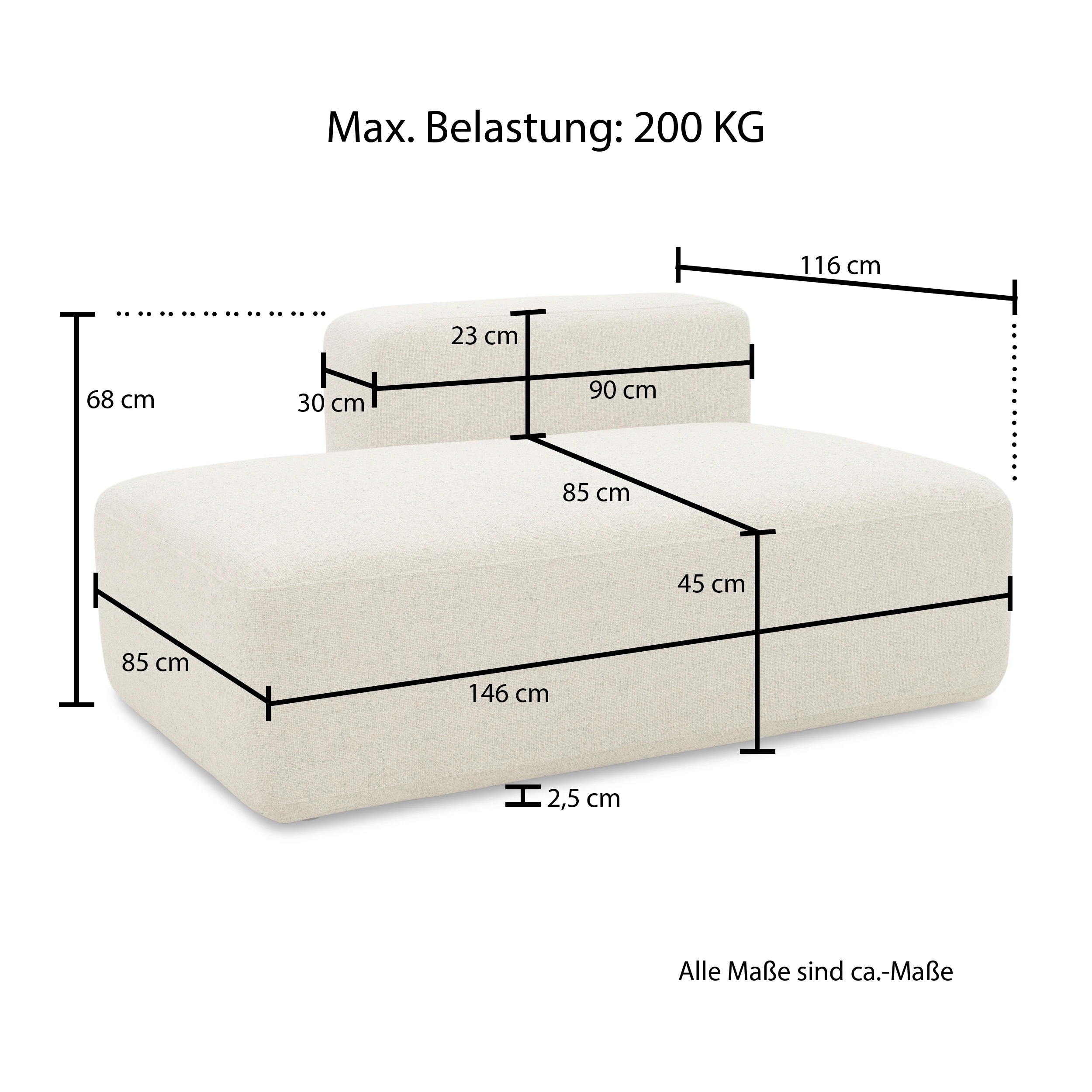 Ottomane-Modul rechts, Beige-Petrol