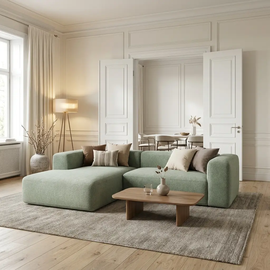 Ecksofa klein, Longchair links, Eukalyptus